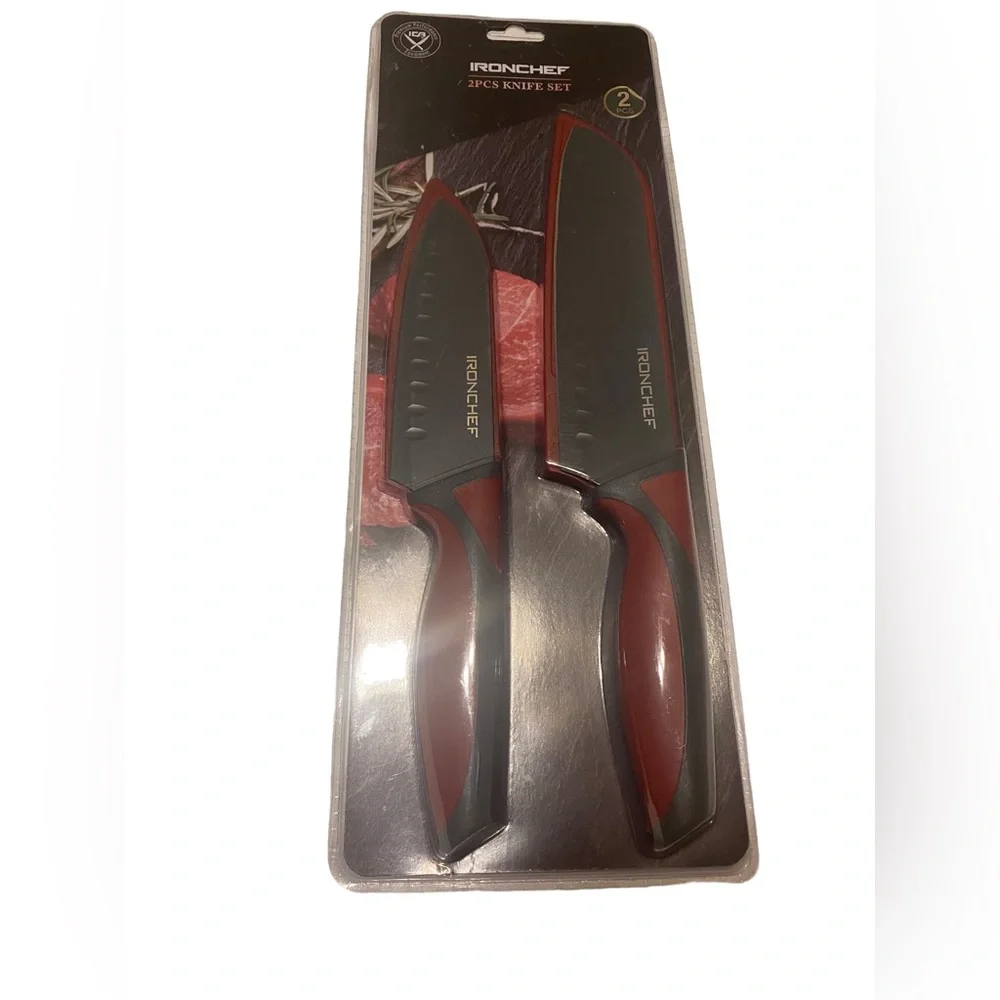 Ironchef Kitchen Knife Set 2 Piece Santoku With Sheath NEW